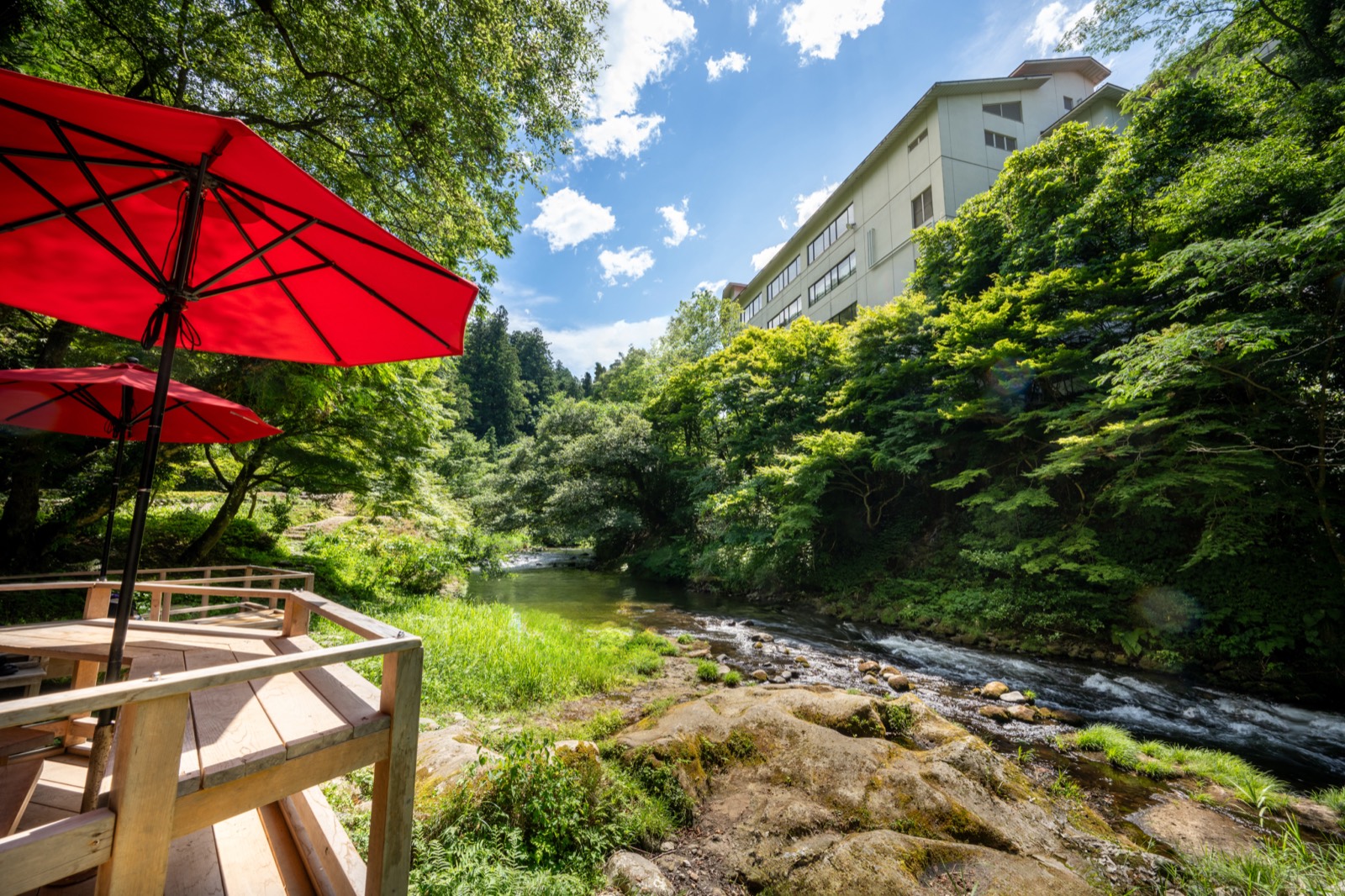 Riverside terrace beside the Daishoji River
